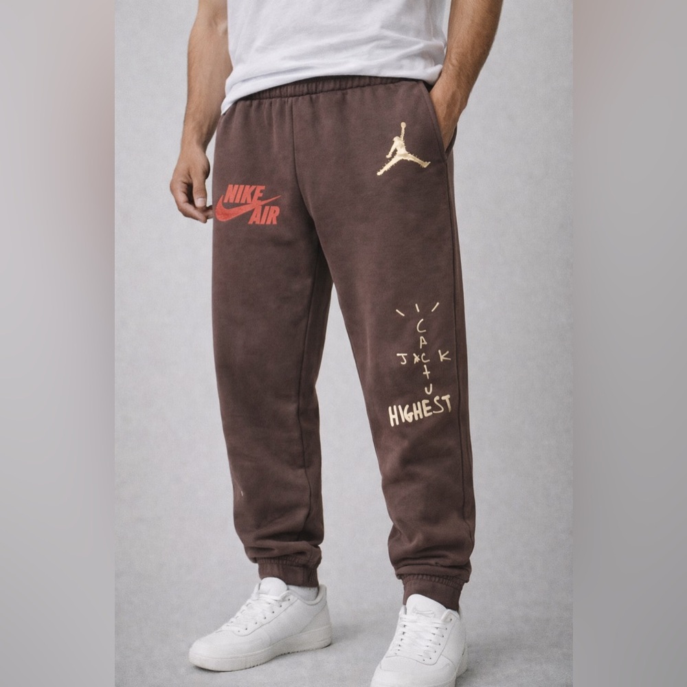 Cactus Jack by Travis Scott Brown Sweatpants with Red and Gold Details